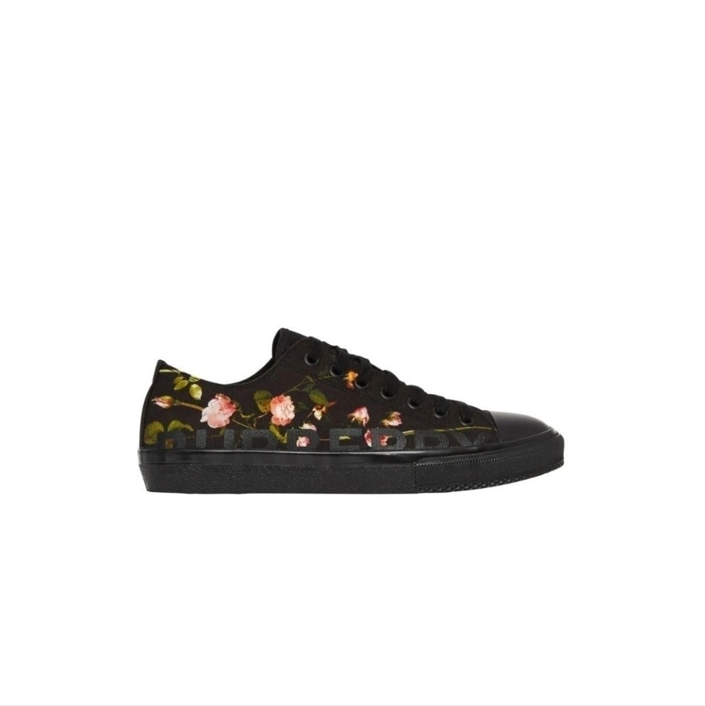 Burberry Unisex Larkhall Rose-Print Canvas Sneakers - Black NWT Size 12 - Picture 7 of 11